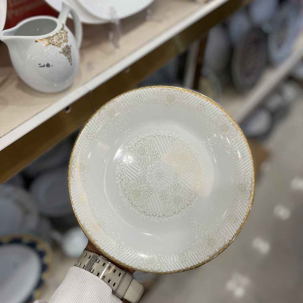 بشقاب دور طلا طرح دار چینی توس