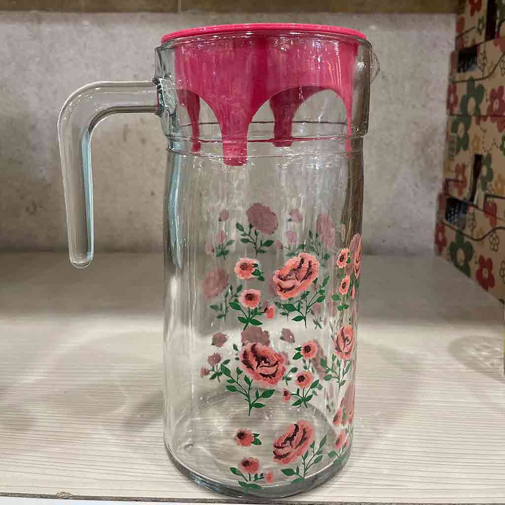 پارچ آب و شربت مدل گلدار قرمز