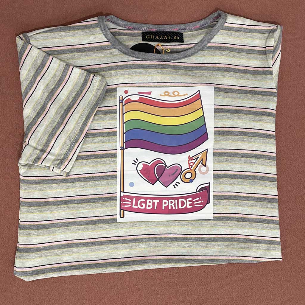 تیشرت دخترانه راه راه چاپی