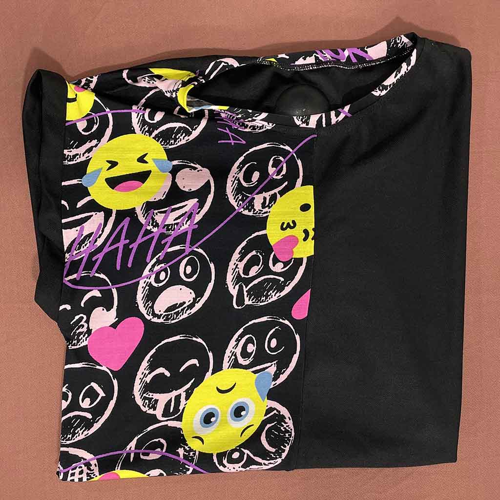 تاپ دخترانه مدل آستین حلقه ای ایموجی