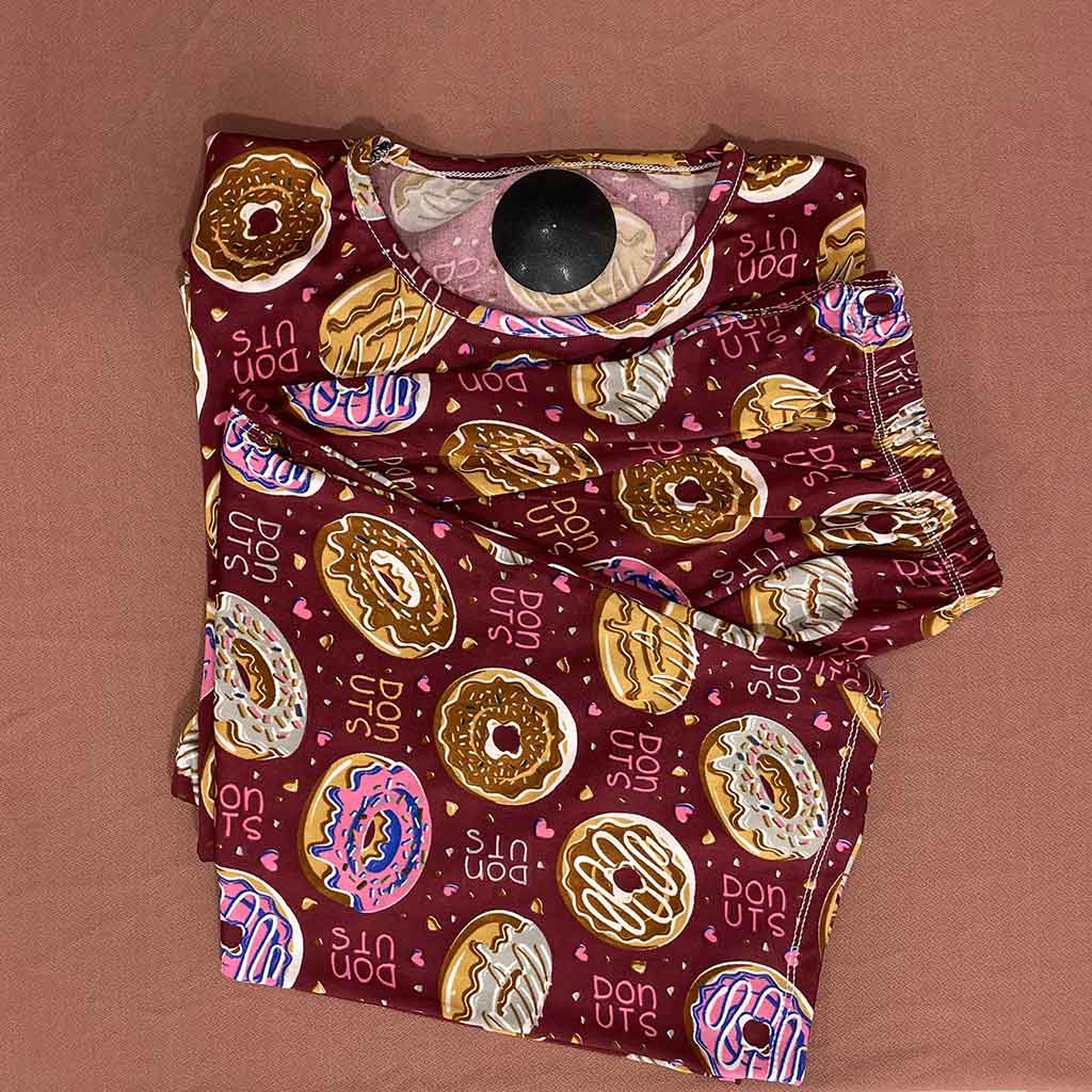 ست تیشرت و شلوار طرح دونات دخترانه