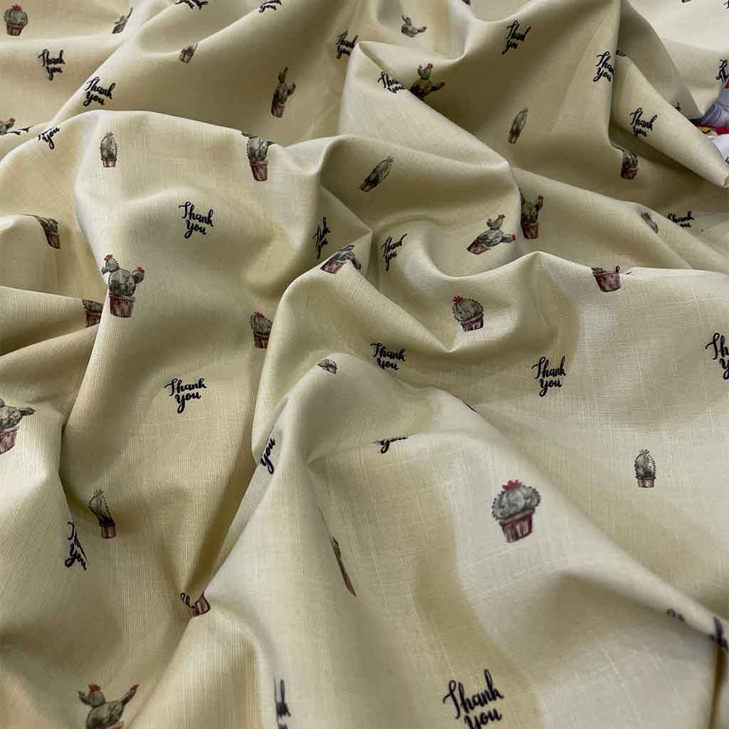 پارچه لنین فانتزی طرح گلدان کاکتوس