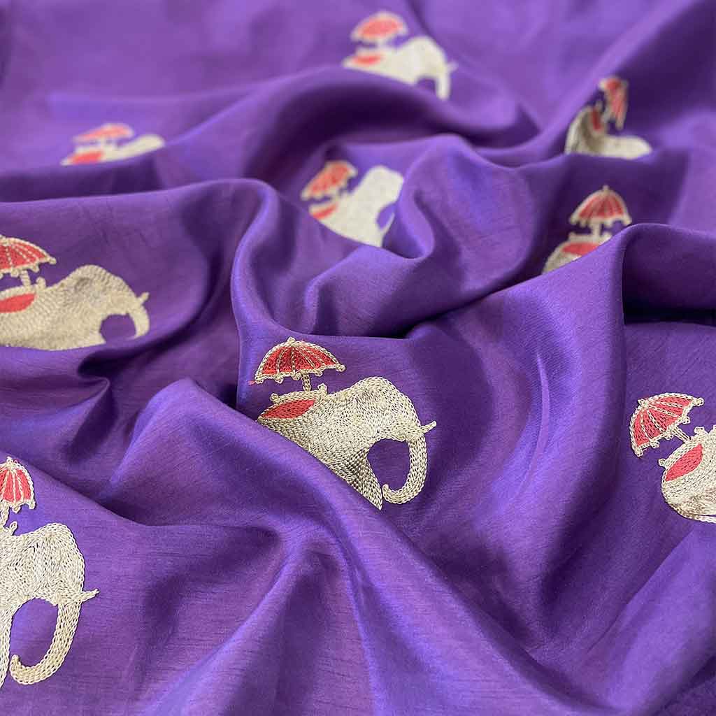 پارچه سوزن دوزی طرح فیل بنفش