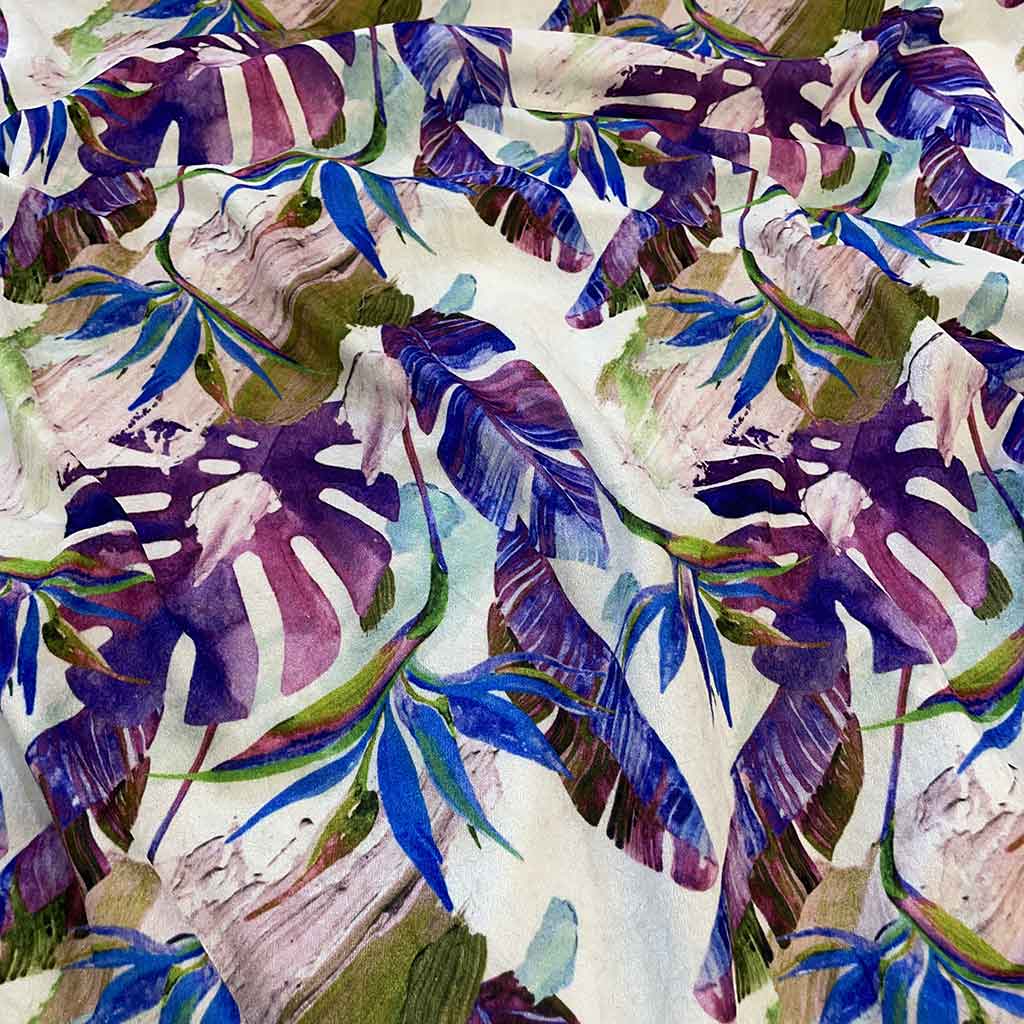 پارچه مخمل هازان طرح برگ بنفش