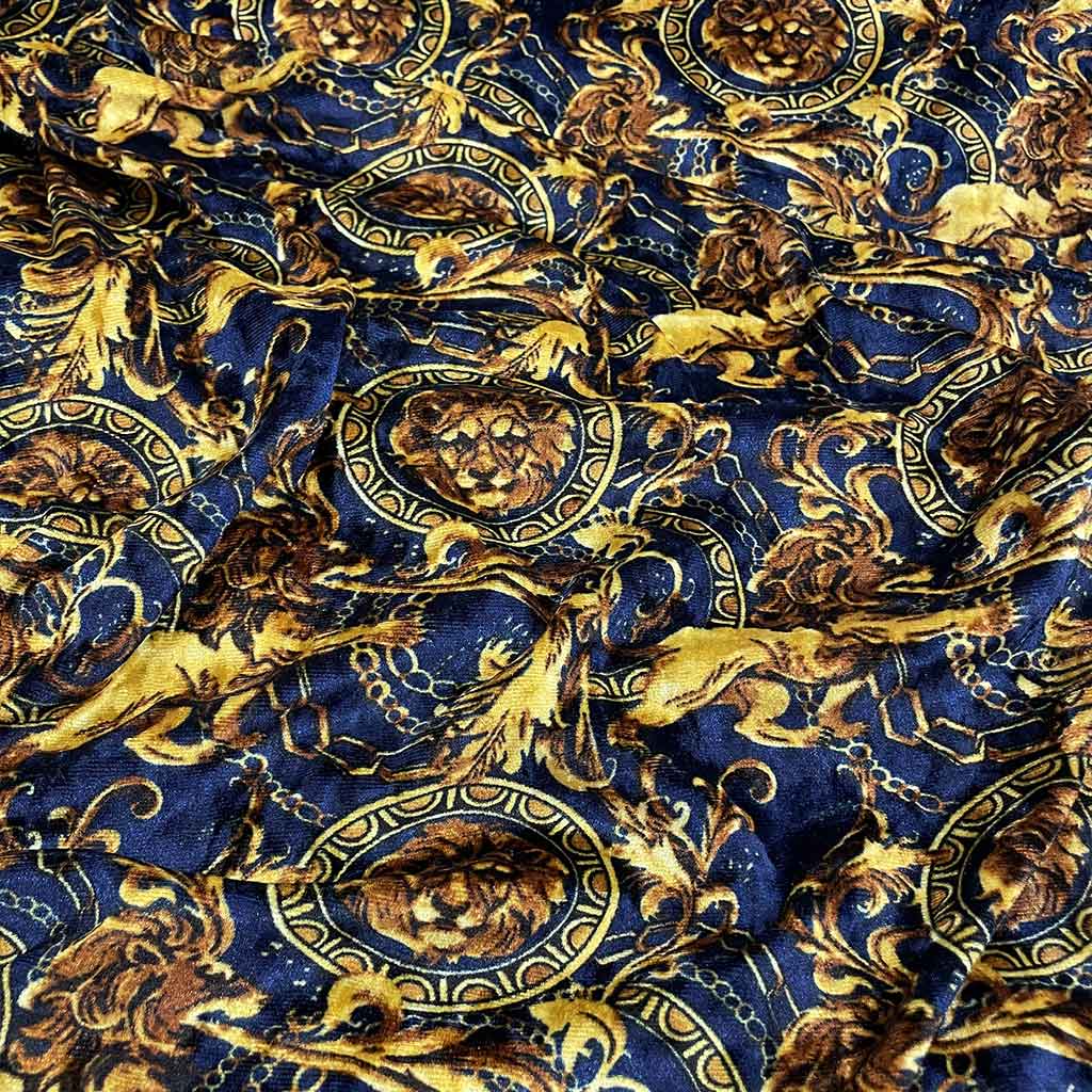 مخمل طرحدار مدل شیر سورمه ای