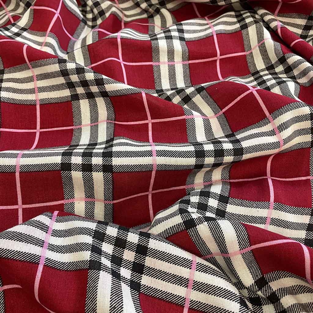 پارچه نخی طرح چهارخانه قرمز