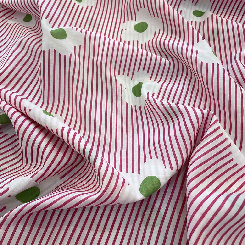 پارچه کرپ نخ راه راه گلدار سفید