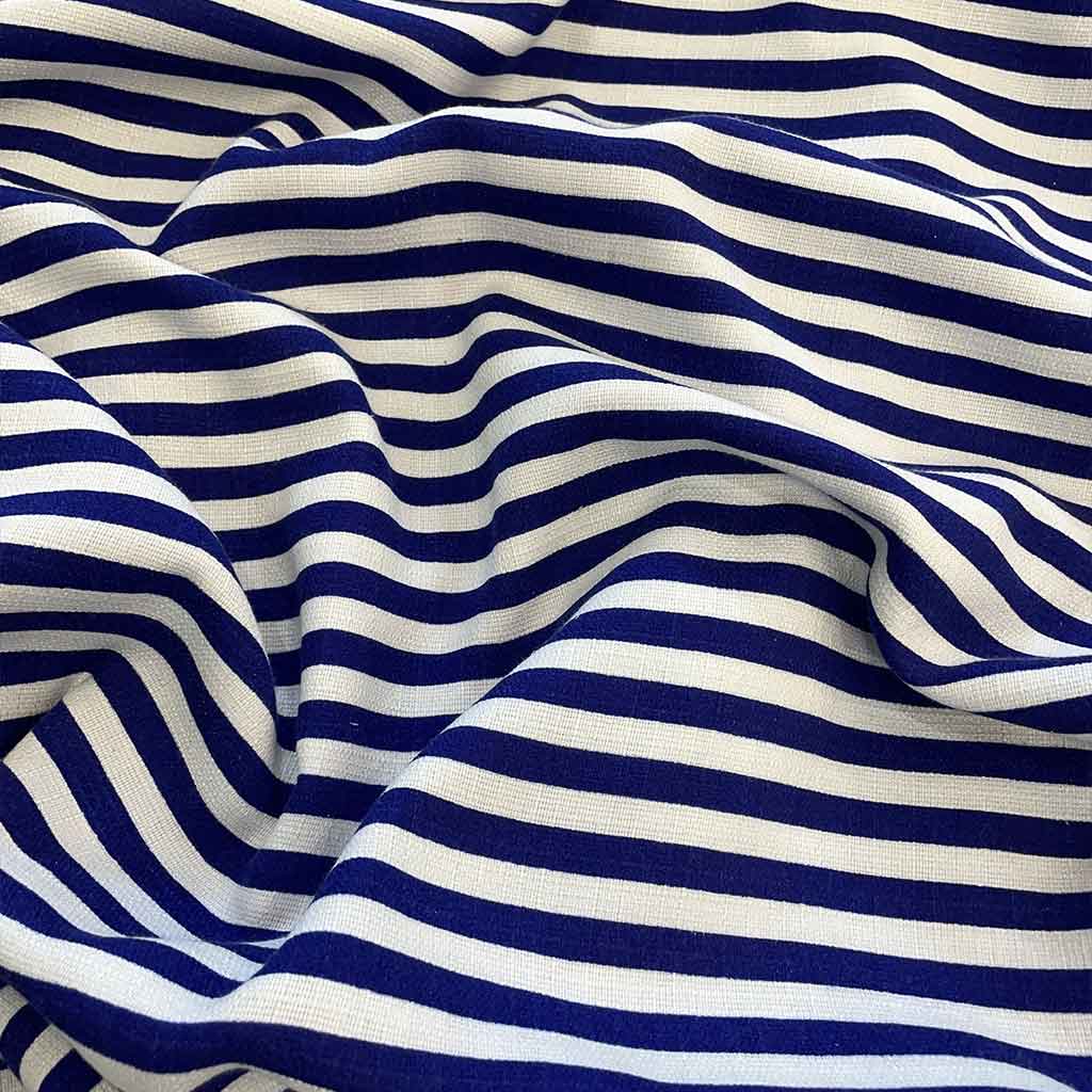 پارچه لنین راه راه سفید آبی