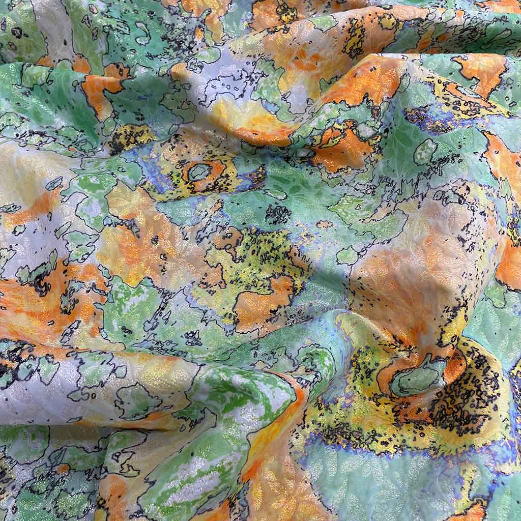 پارچه ژاکارد طرحی سبز نارنجی