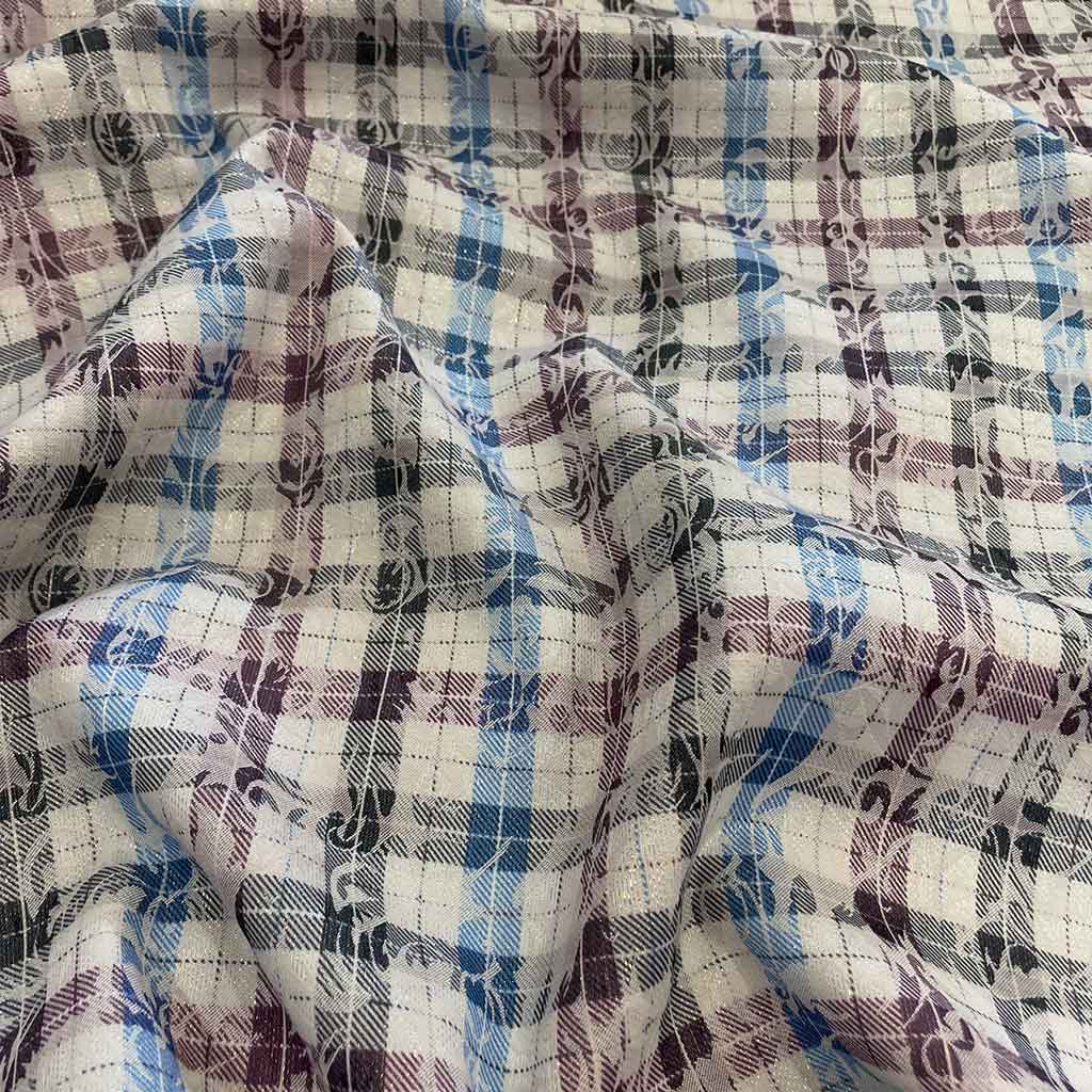 پارچه ژاکارد طرحدار خطی آبی قرمز