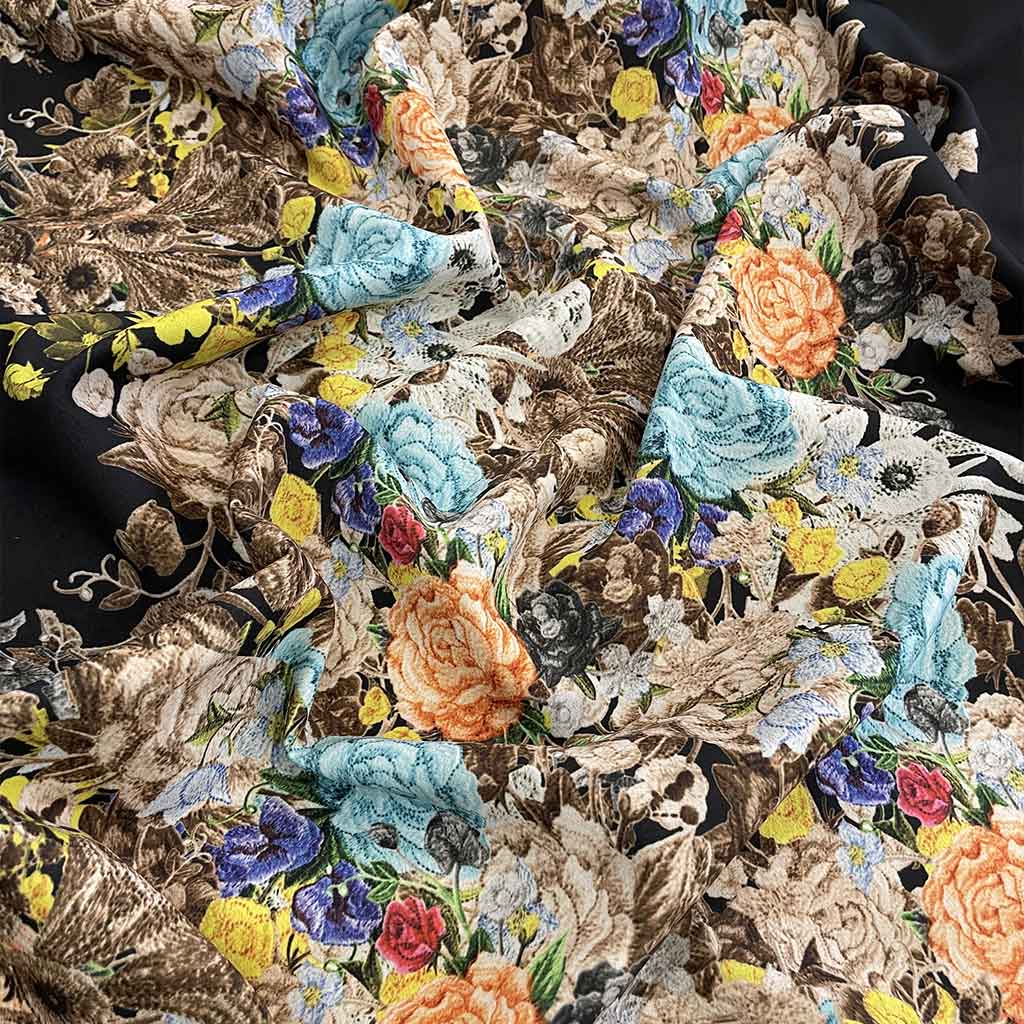 پارچه کرپ بوگاتی طرحدار گل