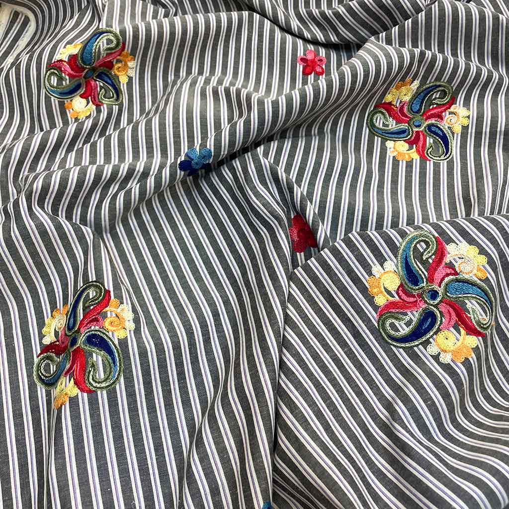 پارچه خامه دوزی راه راه گلدار