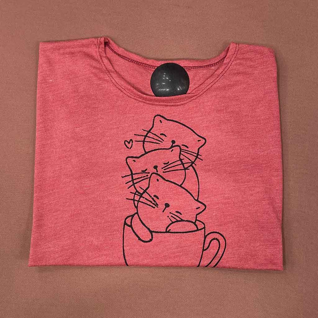 تیشرت رنگی دخترانه طرح گربه