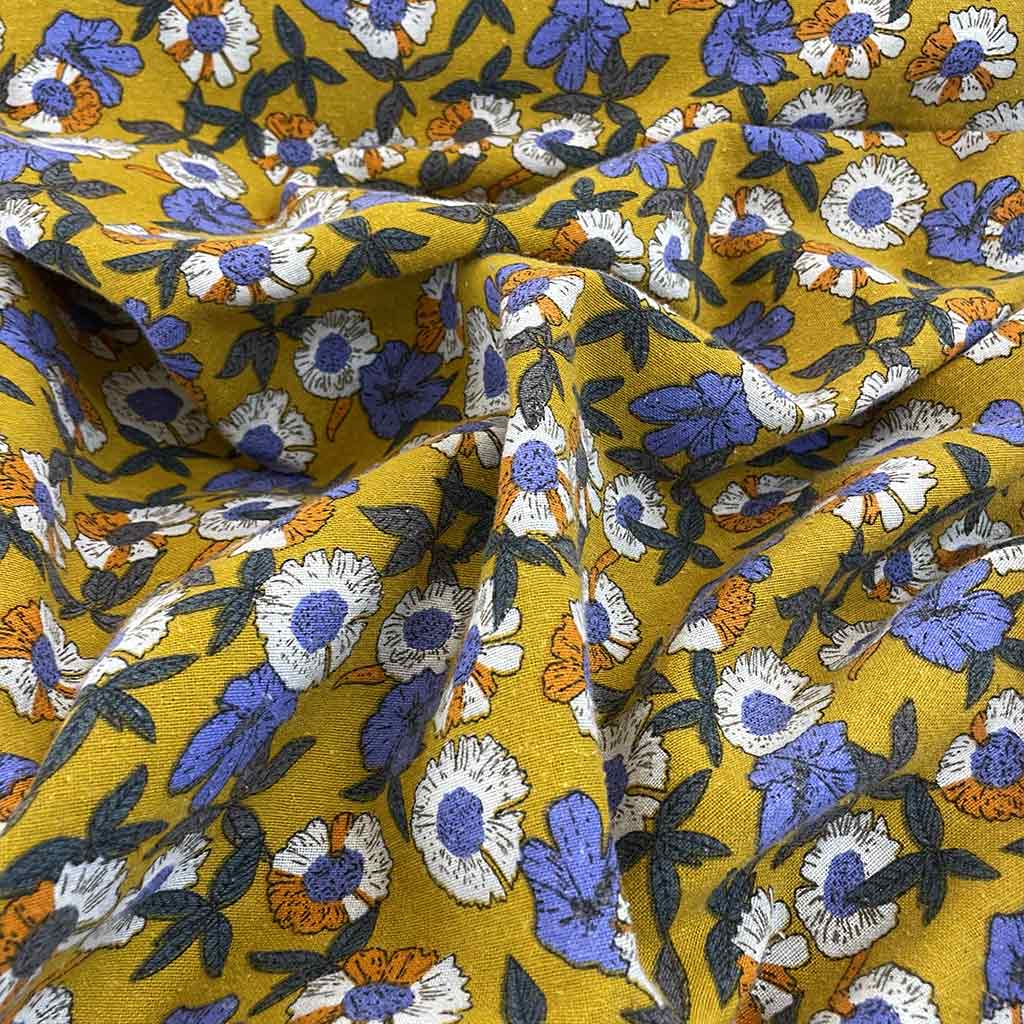 پارچه بزمک پنبه ای طرحدار خردلی