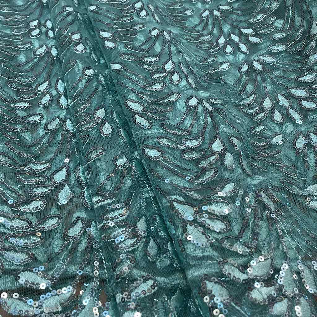 پارچه گیپور گل برجسته مجلسی سبزآبی