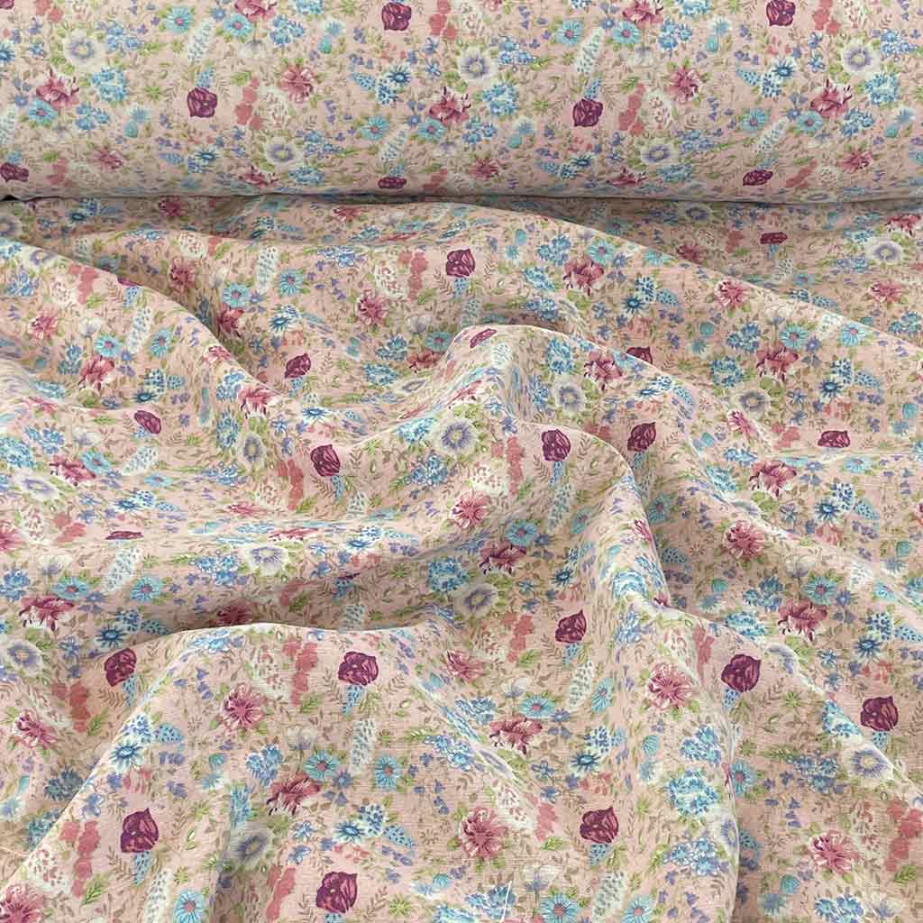 پارچه لینن طرح گل شلوغ