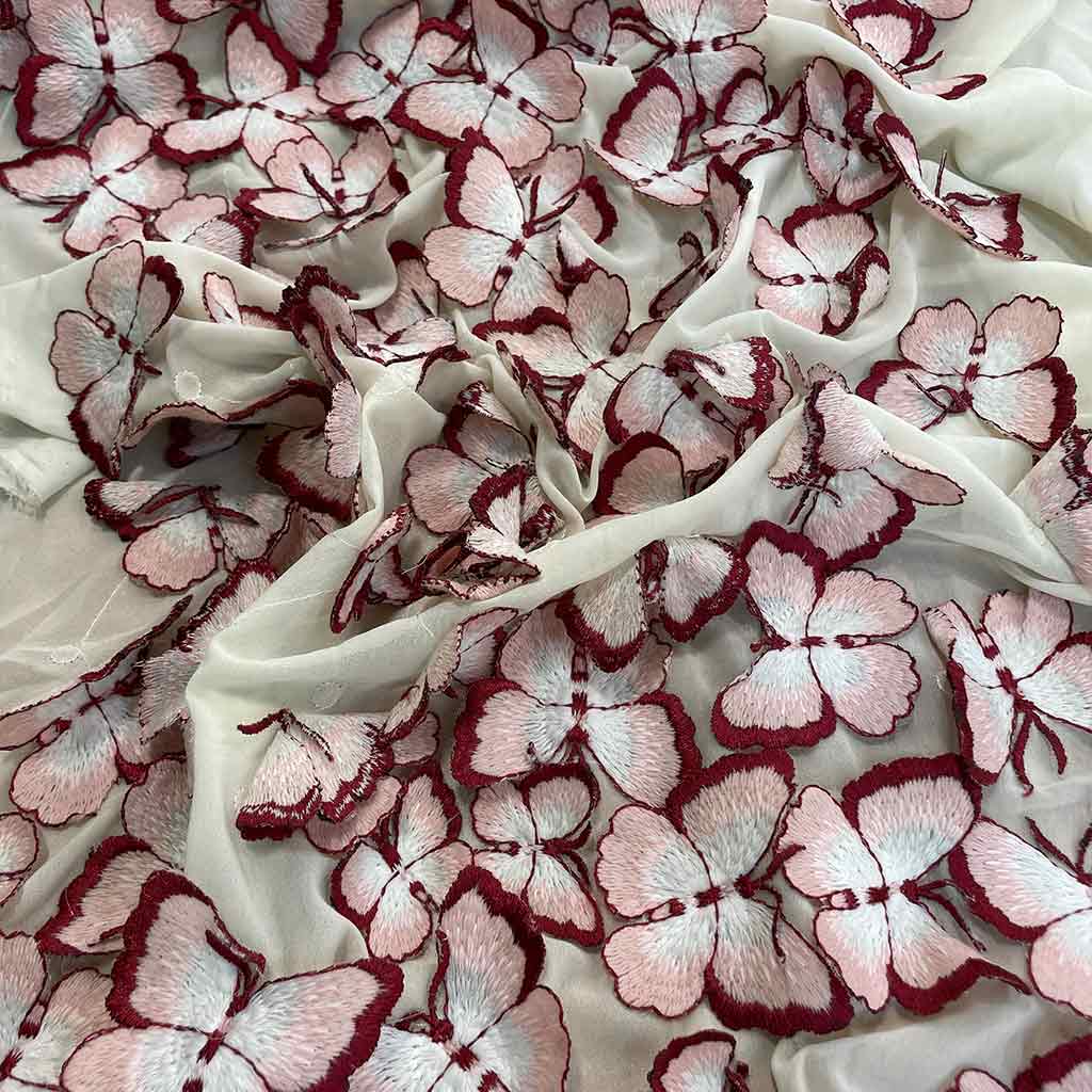 پارچه حریر گل برجسته پروانه