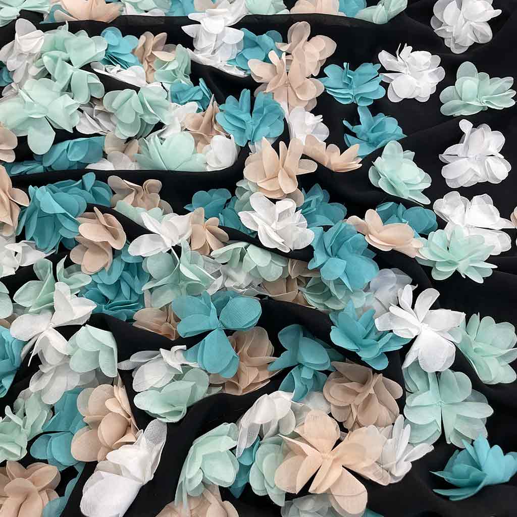 پارچه حریر گل برجسته مشکی