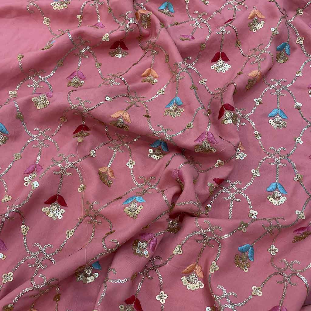 پارچه تافته سوزن دوزی صورتی