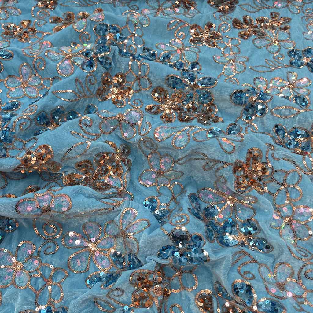 پارچه مخمل پولکی آبی روشن