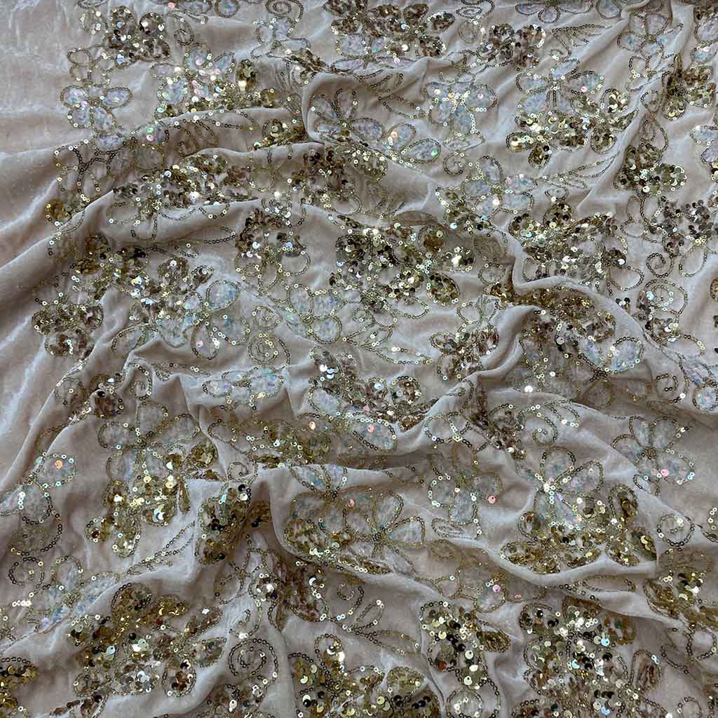 پارچه مخمل پولکی کرم صورتی