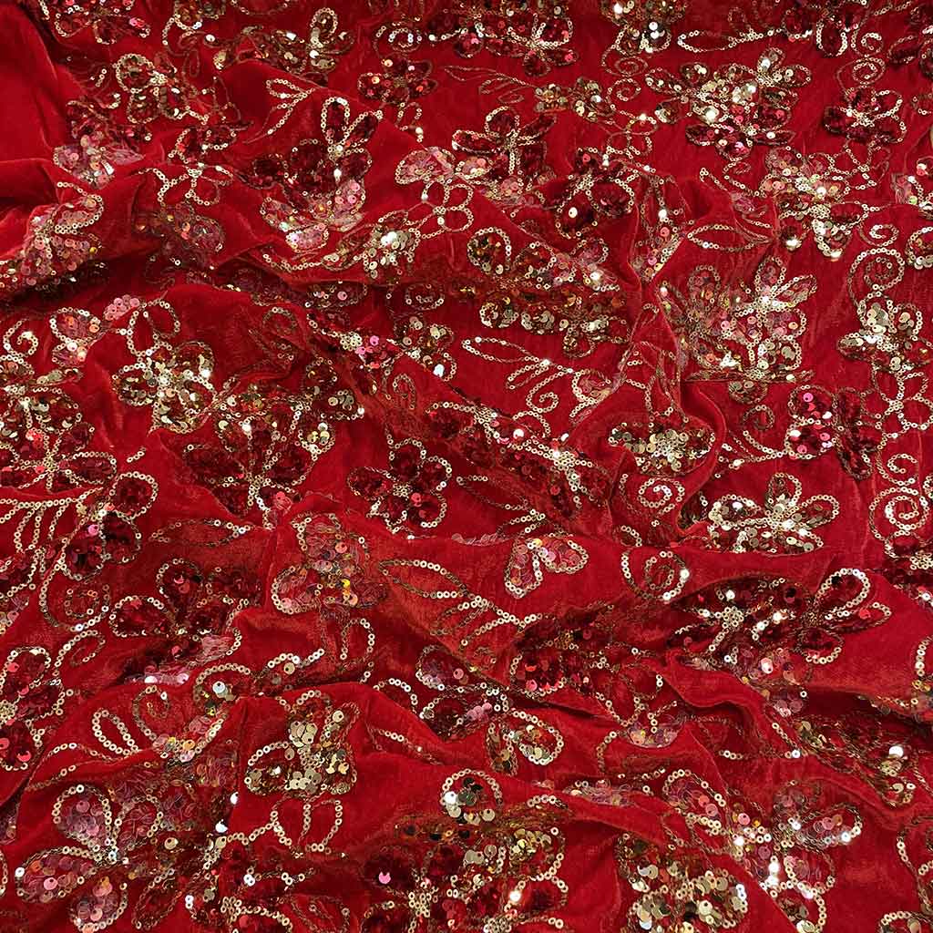 پارچه مخمل پولکی قرمز