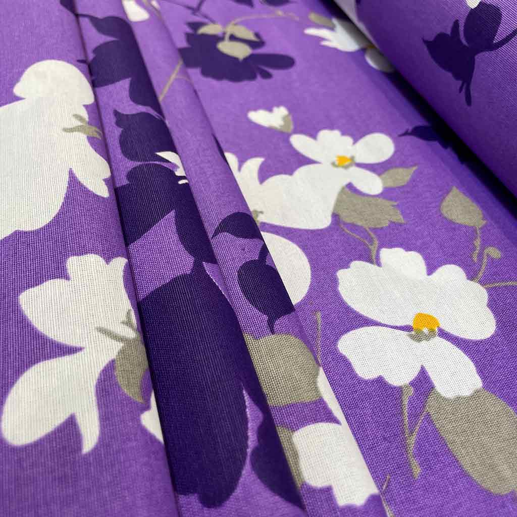 پارچه ملحفه ای طرحدار بنفش گل سفید
