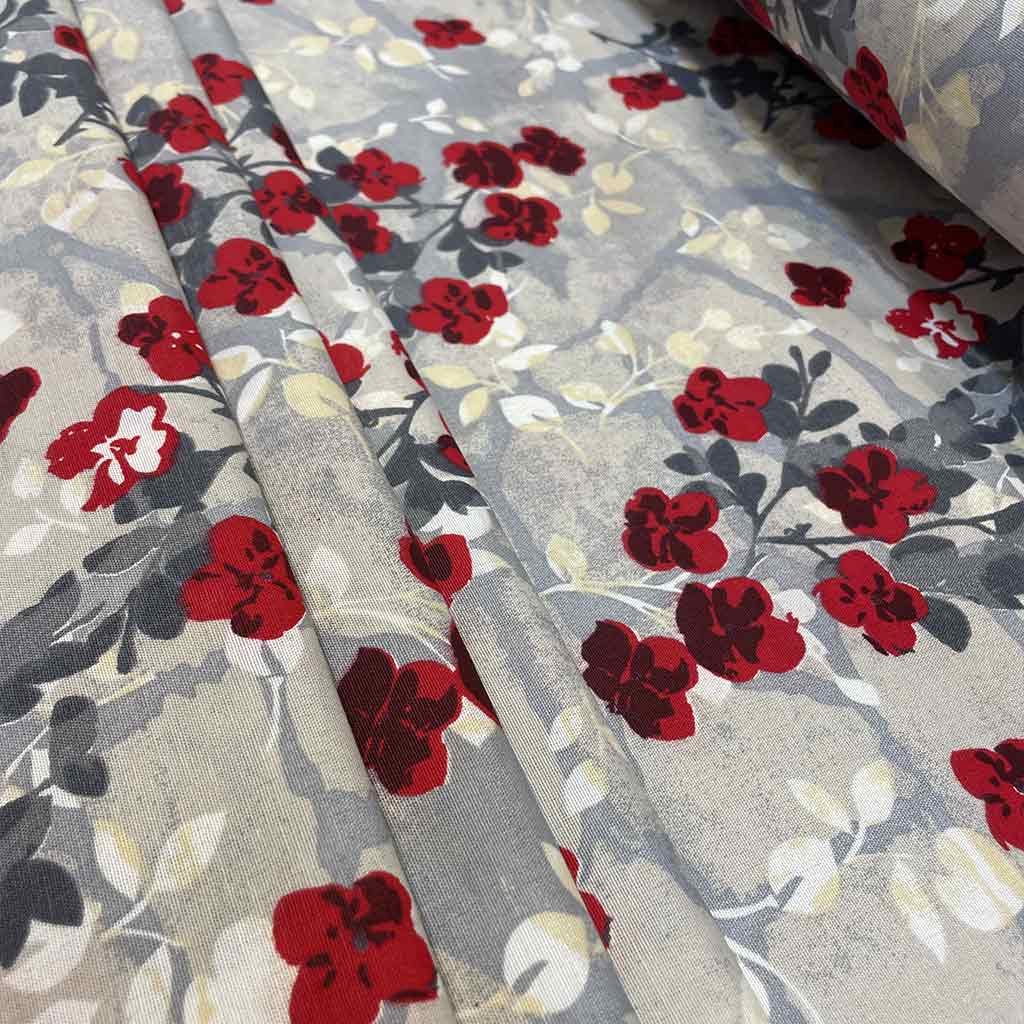 پارچه ملحفه ای گل ریز قرمز جگری