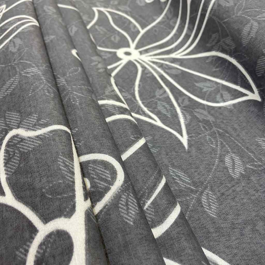 پارچه ملحفه ای طوسی طرح لاین گل