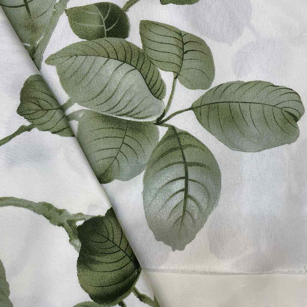 پارچه ملحفه ای سفید برگ سبز