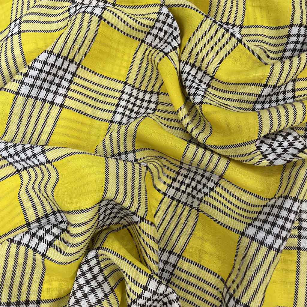 پارچه نخی 4 خانه زرد