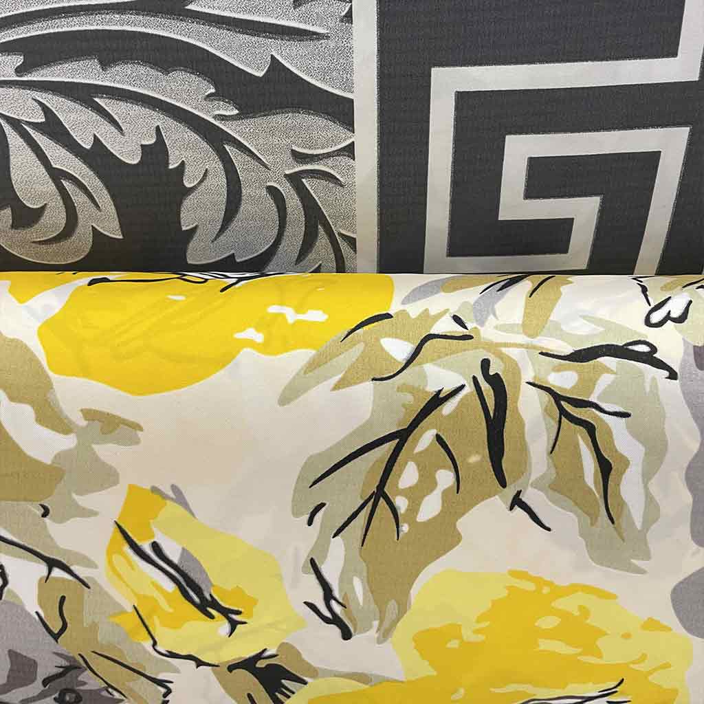 پارچه ملحفه ای طرح گل زرد و طوسی