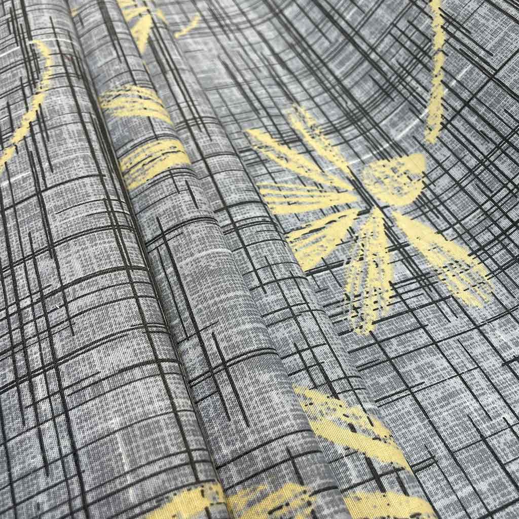 پارچه ملحفه ای طوسی گلدار زرد