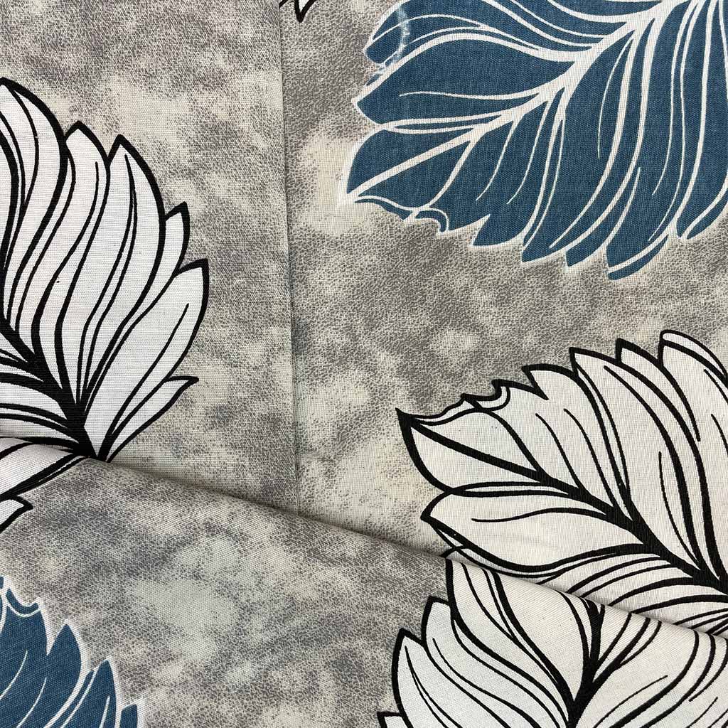 پارچه ملحفه ای طرح برگ 2 رنگ سفید ابی