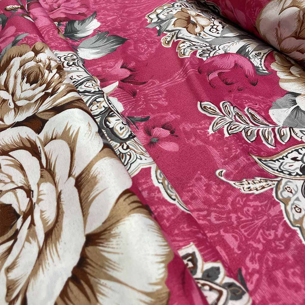 پارچه ملحفه ای طرح گل درشت شلوغ